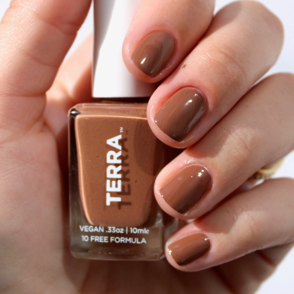 Terra nail polish number 13 swatched on nails.