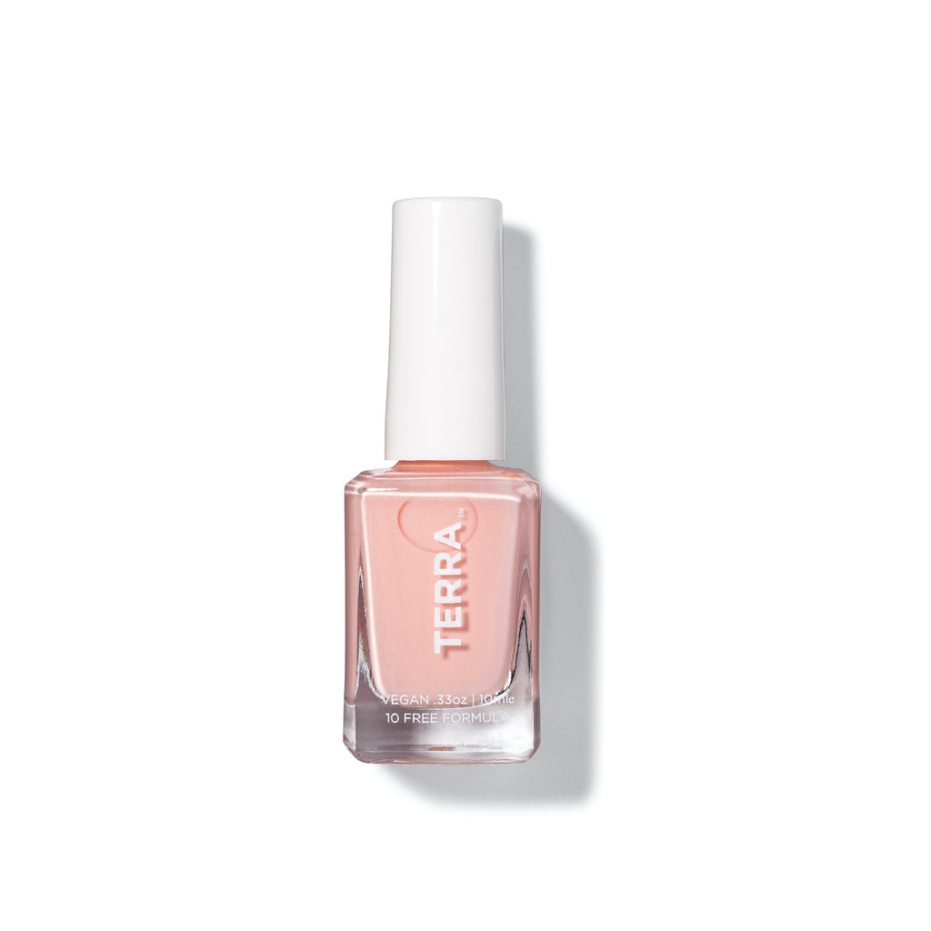 Terra nail polish number 23 pink peach color bottle.