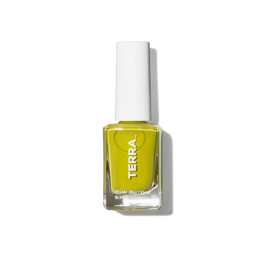 Lively green nail polish bottle with white cap