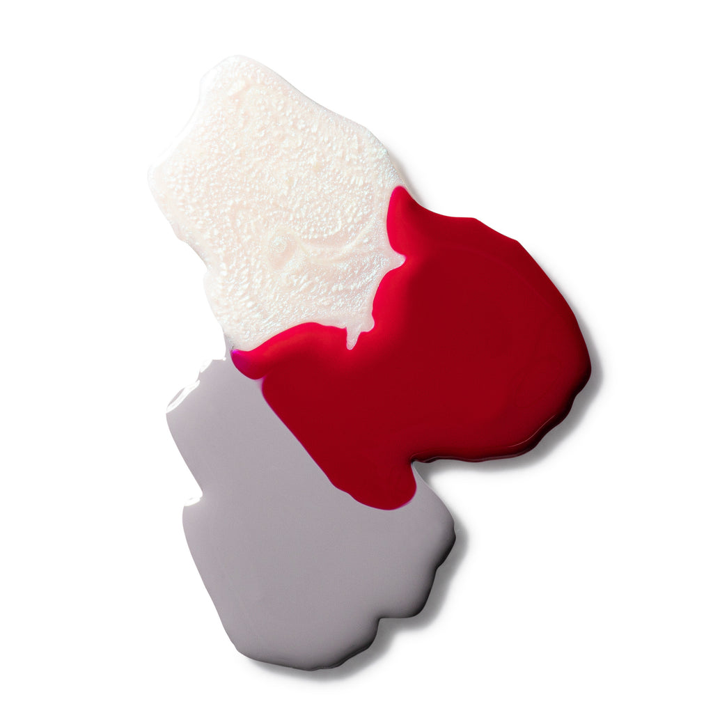 No. 3 Gray (a Terra Founder Fav, this color works all year long and sits between a true light cement to cooler blue-gray shade); No. 45 Glazed (pearlescent shimmer that is now a classic staple); and No. 46 Crimson (a captivating red wine hue) swatched.
